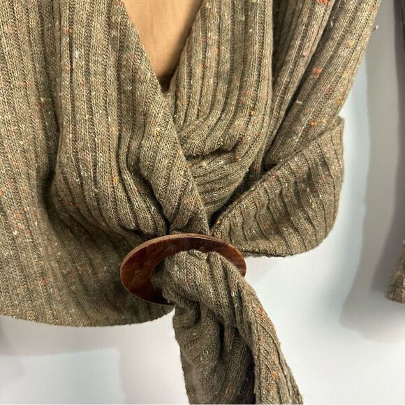 Revolve Majorelle Damien Ribbed Cropped Wrap Sweater in Mocha Brown Sz XS - Picture 6 of 12